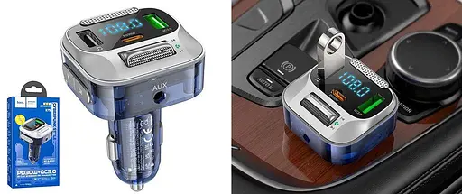 Адаптер ФМ трансмітер для авто HOCO Bravery E75 3 порти 30 Вт чорно-прозорий - фото 4