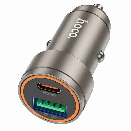 Автомобільний зарядний адаптер Hoco Z57A Glorious PD30W + QC3.0 2 x USB-порти швидка зарядка сірий