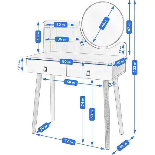 Туалетний столик Jumi Scandi LED + крісло Saida бежевий (шкіряні ручки) - фото 9