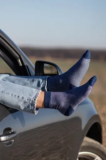 Шкарпетки з принтом кольорові смуги високі безшовні якісні ORGANIC cotton JILL ANTONY Синій, 42-43 - фото 3