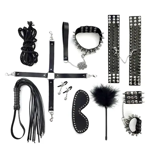 Набор Art of Sex - Spikes BDSM Set Leather, 10 предметов, натуральная кожа, Черный - фото 2