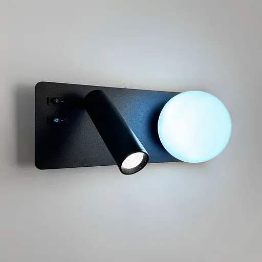 Чорне бра на 2 вимикачі із білим плафоном та спотом Арт. B 89/2 ВK Line F - фото 7