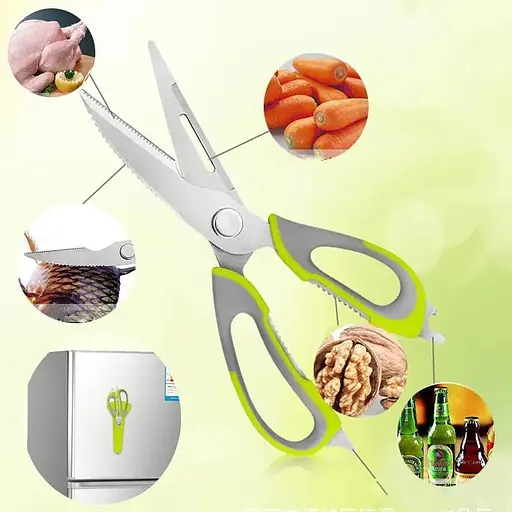 Многофункциональные кухонные ножницы 10в1 Mighty Shears с чехлом и магнитом Серый / Зеленый - фото 8