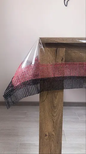 Скатертина силіконова з червоно-чорною стразовою стрічкою 280х130 см - фото 5