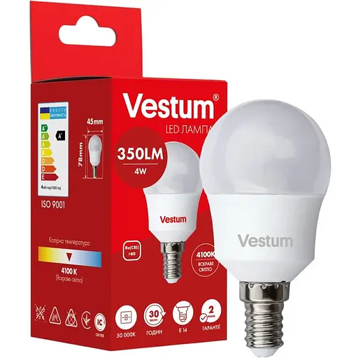 Світлодіодна лампа Vestum G45 4W 4100K 220V E14 1-VS-1207