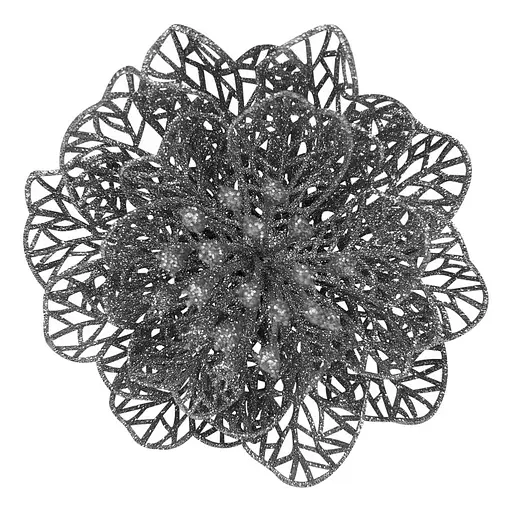 Ялинкова іграшка MIS LT Квітка новорічна мала 11х11х5 см срібний - фото 1