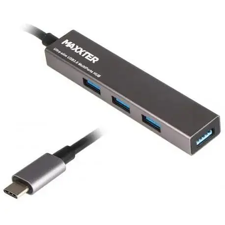 Хаб Usb Maxxter HU3C-4P-02, Grey, Type-C 3.0 - 4xUsb 3.0, кабель 20 см, алюминиевый корпус - фото 1