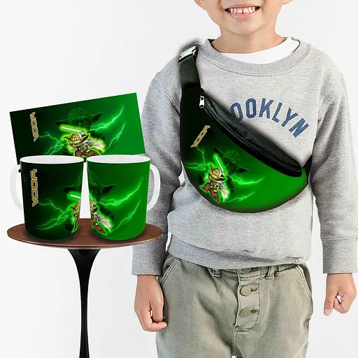 Набор: детская сумка-бананка+кружка Йода Star Wars 32х15см,бананка для мальчика через плечо на подарок (00905)