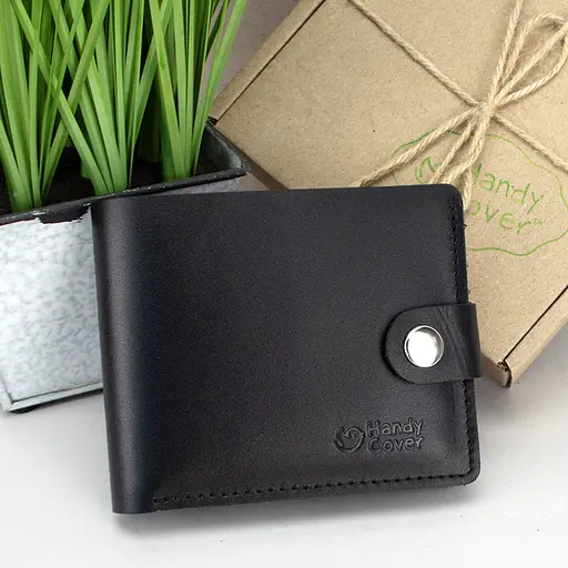 Портмоне мужское кожаное на кнопке Handycover HC0042 черное - фото 1