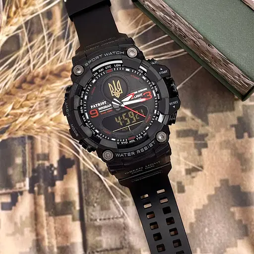 Наручные часы мужские 001RDUAGD Тризуб золото Чорные с красным + Коробка. Patriot acs0031077 - фото 2