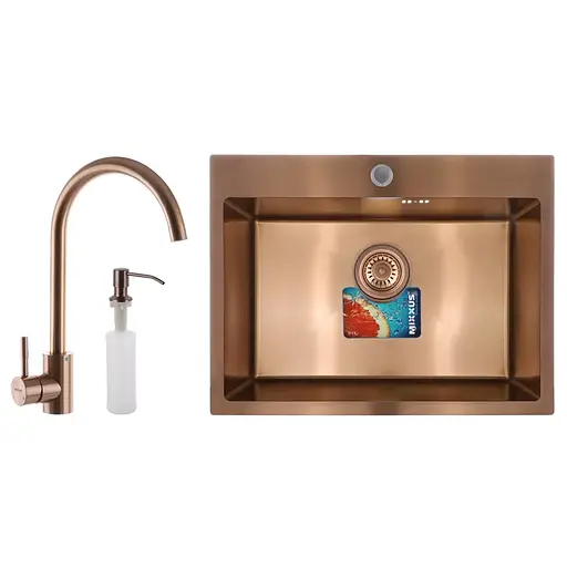 Набір кухонна мийка із змішувачем та дозатором Mixxus SET-6045-200x1.0-PVD MX0588, Бронза - фото 1