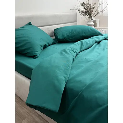 Комплект постільної білизни Ecotton Dark Green півтораспальний полісатин темно-зелений (25309) - фото 3