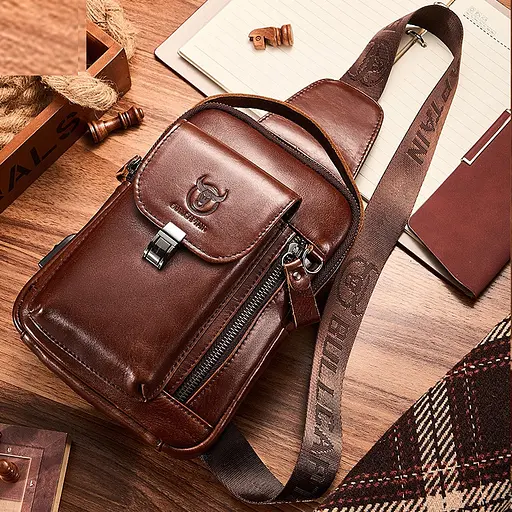 Кожаный мужской рюкзак слинг с ручкой BULL 26х18х8 см sum0028268 - фото 4