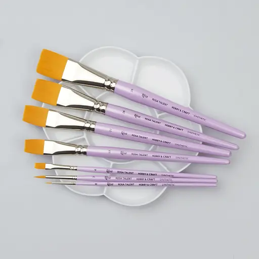 Пензель синтетика плоска для декору HOBBY & CRAFT 6 коротка ручка Rosa TALENT - фото 7