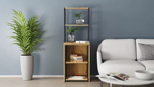 Стол-тумба трансформер Смарт 3/2 с этажеркой Ferrum-decor 1430x1450x600 Черный металл ДСП Дуб Артизан 16 мм (FRD-105121) - фото 6