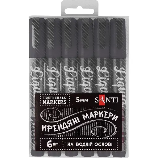 Меловой маркер Santi 5 мм 6 шт. черный (391125)
