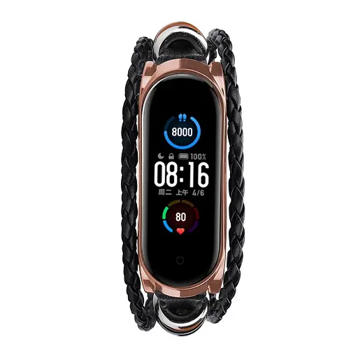 Ремешок винтажный Carprie для фитнес-браслета Xiaomi Mi Band 5 и 6 Type A Black rose gold - фото 2