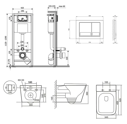 Набір Q-tap Nest 4 в 1 підвісний унітаз Tern Ultra Quiet 525x345x360 + комплект інсталяції QT17332303AW47507 - фото 8
