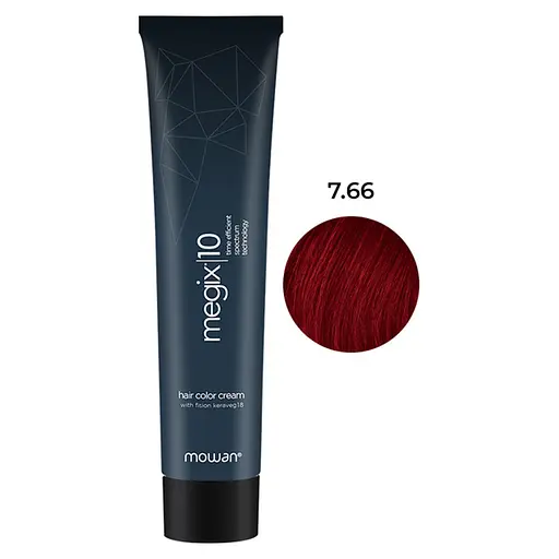 Краска для волос с низким содержанием аммиака Megix10 Mowan 7.66 интенсивный красный средний красный блонд 100 мл - фото 1