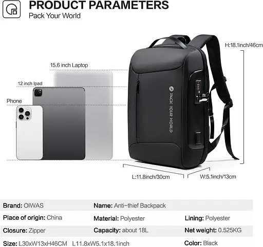 Рюкзак Oiwas OCB5012 черный - фото 9