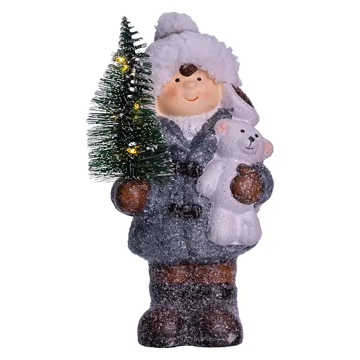 Новорічна фігурка з підсвіткою Дівчинка з ялинкою з порцеляни 10×9×18 (см) новорічний декор Yiwu CR-5-16