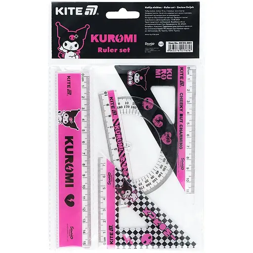 Набор Kite Kuromi линейка 15 см, 2 угольника, транспортир (HK25-282)