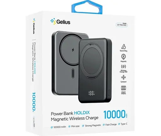 Бездротове магнітне зарядне - павер банк Gelius Holdix Magnetic Wireless Charge GP-PBW302 10000mAh 15W чорний - фото 6