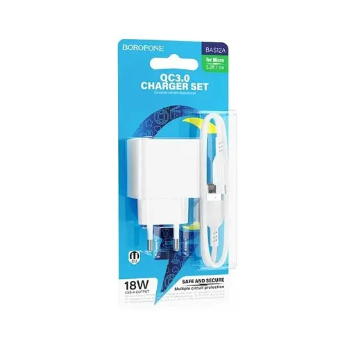 Сетевое зарядное устройство для Borofone BAS12A Erudite single port 18W/QC3.0/1USB + Micro белый - фото 3