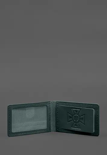 Кожаная обложка на удостоверение ГСЧС с карманом зеленая - фото 3