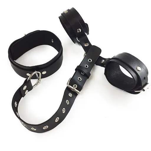 Фіксатори для шиї та рук Art of Sex - Bondage Set з натуральної шкіри, колір чорний - фото 4