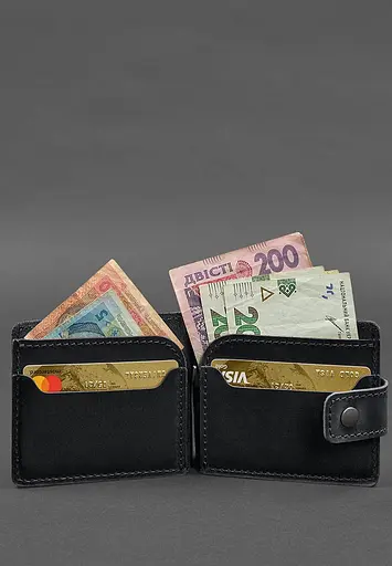 Кожаный портмоне 13.1 зажим с хлястиком Черный Crazy Horse - фото 3