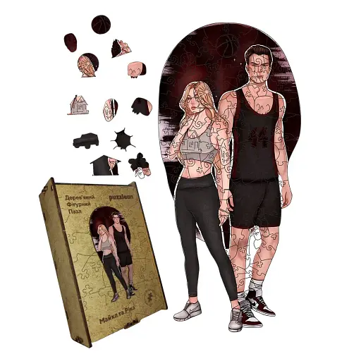 Дерев'яний фігурний пазл Майкл та Ріка, А1, Картонна коробка 500+ елементів