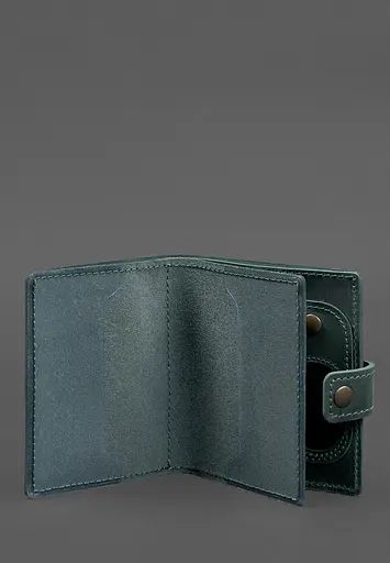 Кожаная обложка-портмоне для удостоверения офицера ГНСУ с карманом для жетона 11.3 зеленая Crazy Horse - фото 3