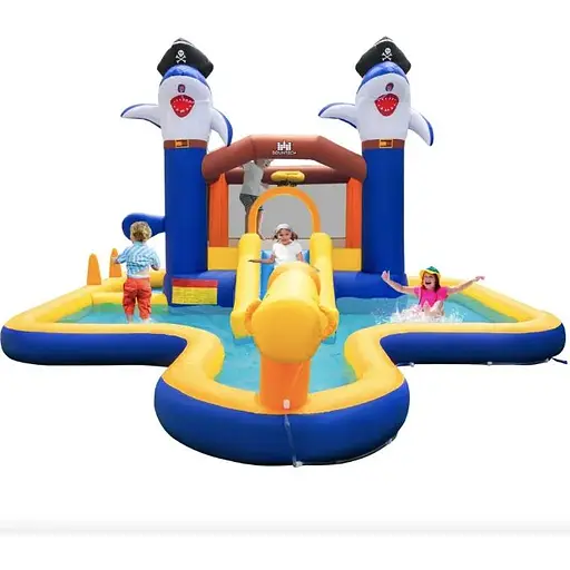 Парк з водними гірками Costway Dolphins 7-в-1 з басейном і водометом - фото 6