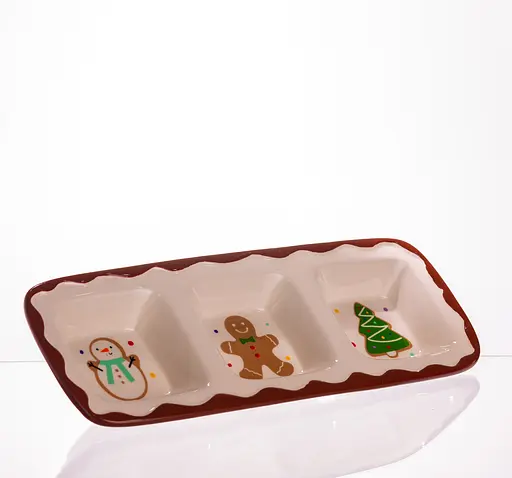 Менажница новогодняя фарфоровая Yiwu Merry Christmas на 3 секции для закусок 30×11×2.5 см CR-1-41 - фото 3