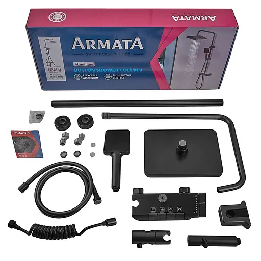 Душева система Armata BCS-009-J Black з кнопковим перемикачем 4 режими CH6508, Чорний матовий - фото 4