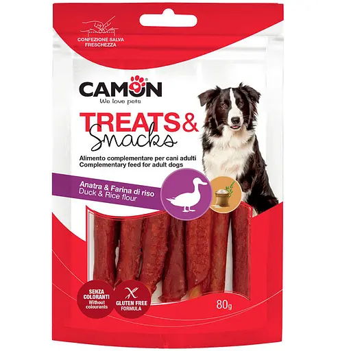 Ласощі для собак Camon м'ясні палички з качкою та рисом 80 г