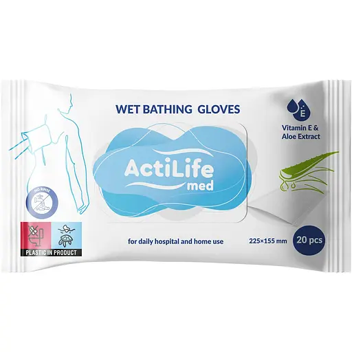 Гігієнічні вологі серветки-рукавички для тіла ActiLife Med Wet Bathing Gloves 20 шт.