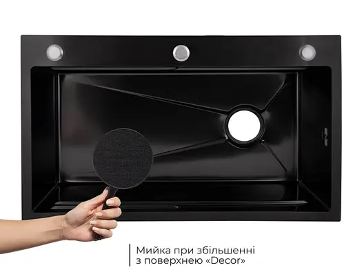 Кухонная мойка встроенная Lidz Handmade H7545B Decor Black PVD Honeycomb 3,0/1,0 мм LDH7545BDECPVD48373 - фото 3