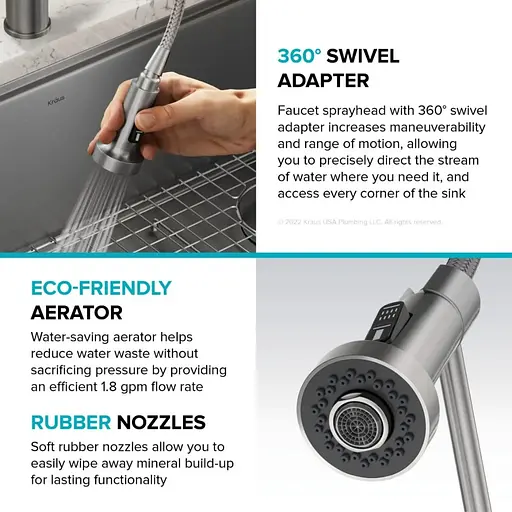 Смеситель для кухни на две воды Kraus Bolden KFF-1610SFSMB Черный - фото 6