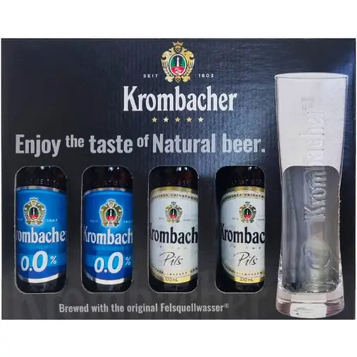 Подарочный набор пива Krombacher светлое фильтрованное 0.33 л х 4 шт. + бокал