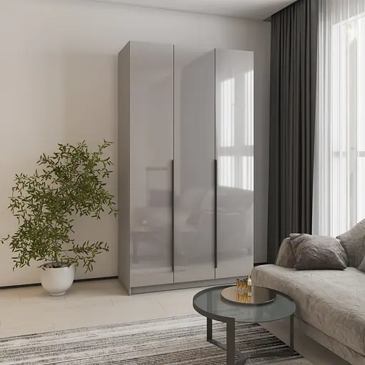 Шафа 3-дверна MebelStar Оскар Gloss BL-B, додаткова штанга 120x52x220 см Сіра мишка/Сірий (MBS-5190) - фото 1