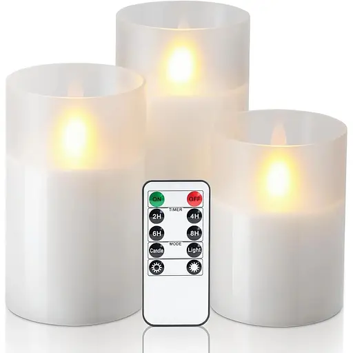 Мерехтливі свічки Amagic з прозорого скла з реалістичним полум'ям, що танцює, світлодіодні