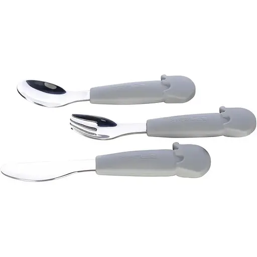 Столові прибори дитячі FreeON Elephant металеві з силіконовою ручкою сірі