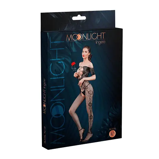 Бодистокинг с доступом Moonlight Model 10 Black имитация шнуровки цветочный декор открытые плечи One size - фото 3