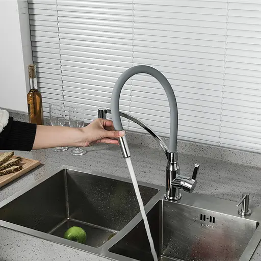 Смеситель для кухни Frap F4552 с гибким изливом серый/хром - фото 3