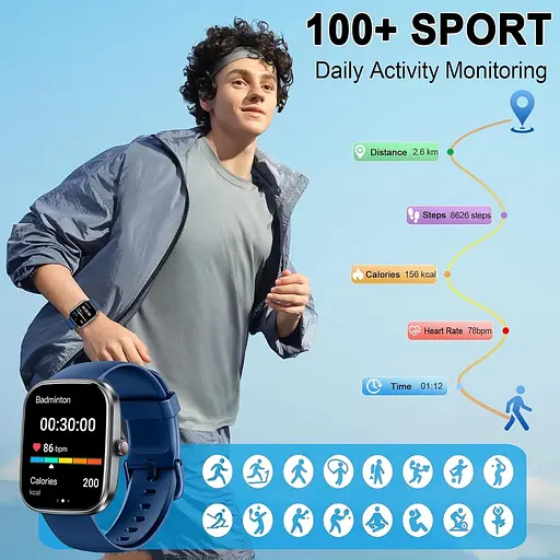Умные часы с монитором сердечного ритма/сна/шагомером/калориями, 113+ Sports Fitness Tracker Watch - фото 3