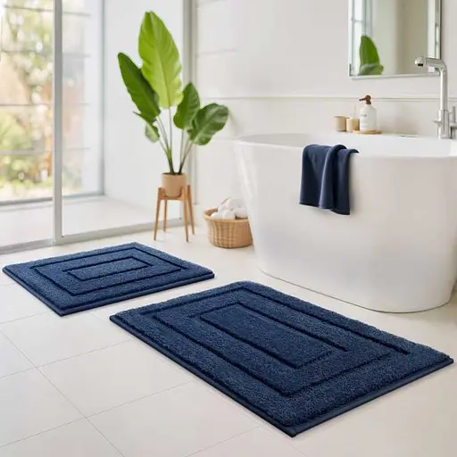  Набір килимків 2 шт : 40 x 60 см і 50 x 80 см - екстра м’який, абсорбуючий, міцний, прорезинений – Синій - фото 1