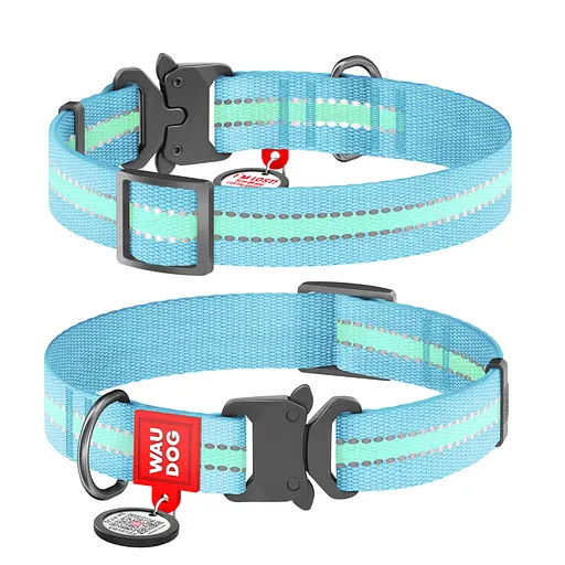 Ошейник для собак нейлоновый Waudog Nylon с QR-паспортом светонакопительный/светоотражающий металлическая пряжка-фастекс Ш 20