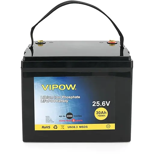 Акумуляторна батарея Vipow LiFePO4 25,6V 30Ah з вбудованою ВМS платою 25A (230*128*209)